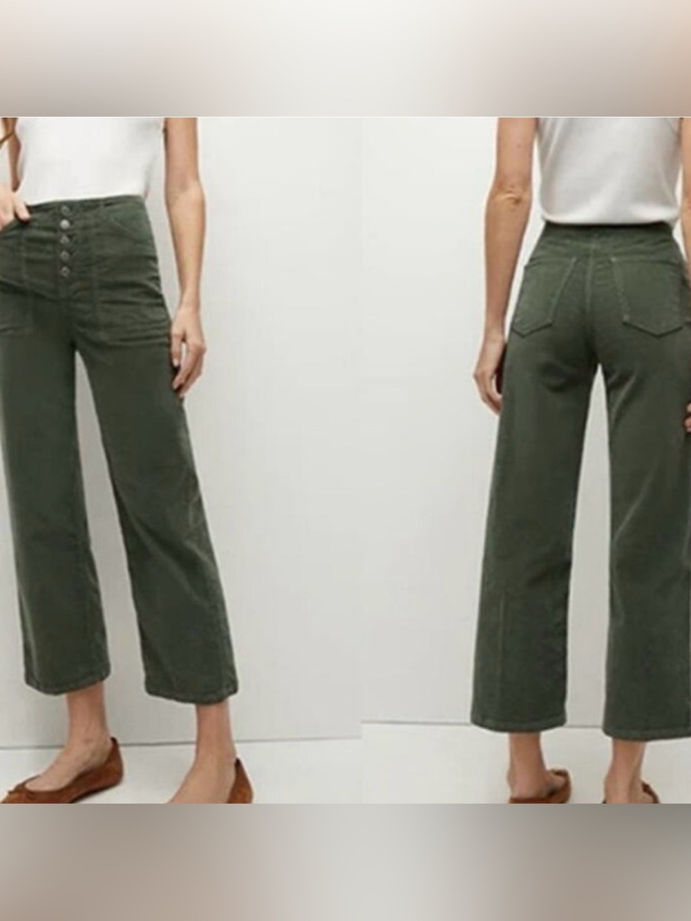Veronica Beard Crosbie High Waist Crop Flare Corduroy Pants Forest Green Size 31